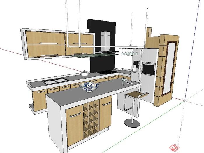 现代风格厨房橱柜套装组合设计SU模型(1)