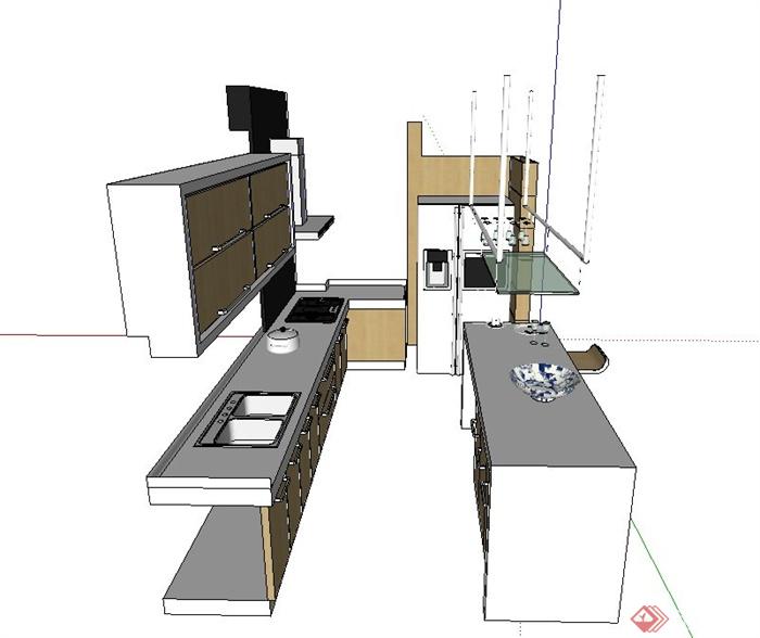 现代风格厨房橱柜套装组合设计SU模型(3)
