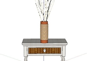 现代室内装饰地柜与花瓶插花摆件设计SU(草图大师)模型