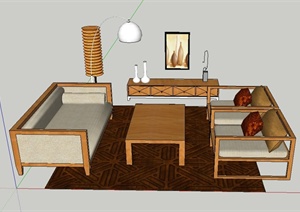 现代室内沙发、茶几、地柜组合设计SU(草图大师)模型