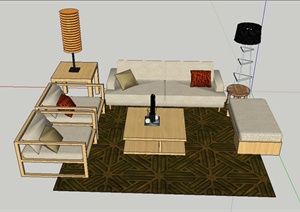 现代木质沙发茶几组合设计SU(草图大师)模型