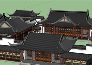 某中式古典书院院落建筑设计SU(草图大师)模型