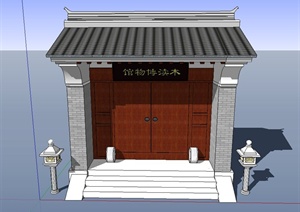 古典中式风格博物馆建筑大门设计SU(草图大师)模型