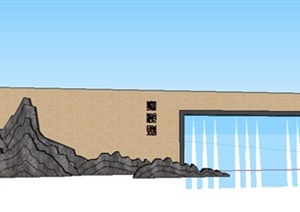 现代假山跌水标志墙SU(草图大师)模型
