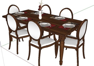 室内装饰白色椅子实木餐桌SU(草图大师)模型