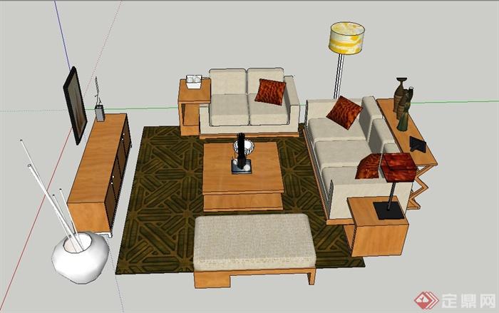某混合式客厅沙发组合设计SU模型(1)