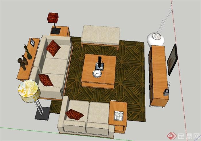 某混合式客厅沙发组合设计SU模型(2)