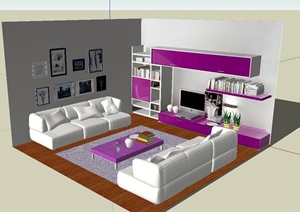 现代简约风格客厅沙发组合设计SU(草图大师)模型