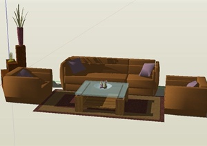 现代沙发、茶几、柜子组合设计SU(草图大师)模型