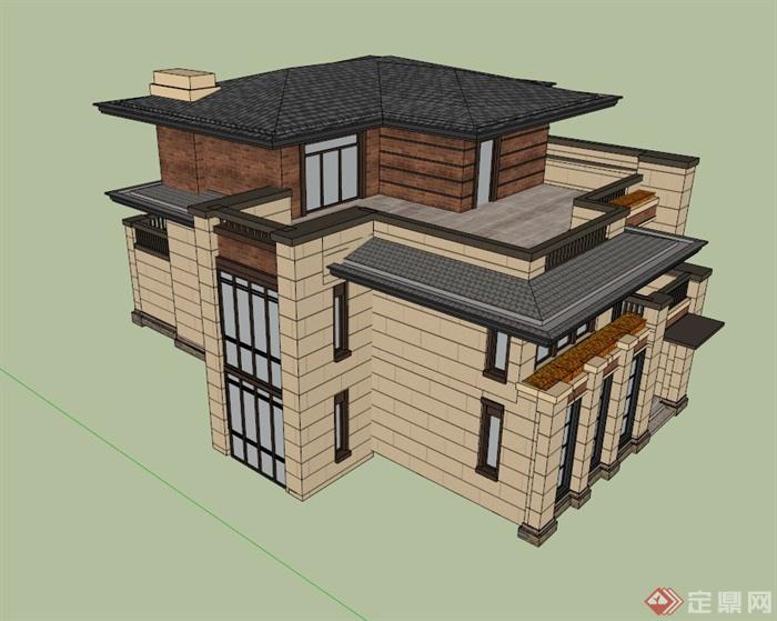 新古典三层别墅建筑设计SU模型(2)