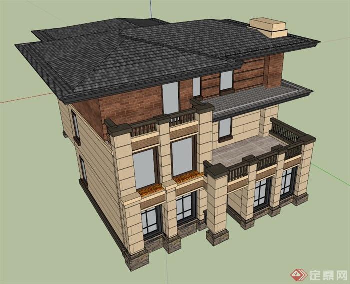 新古典三层别墅建筑设计SU模型(1)