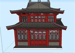 古典中式两层方形阁楼建筑设计SU(草图大师)模型