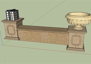 矮墙坐凳花钵、灯柱设计SU(草图大师)模型