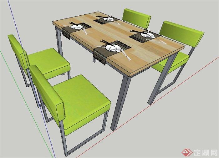 现代简约餐桌椅组合su模型(1)