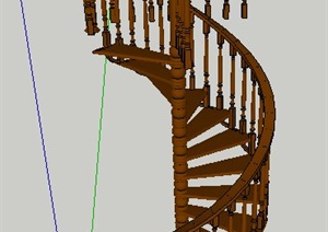 室内装饰木制旋转楼梯SU(草图大师)模型