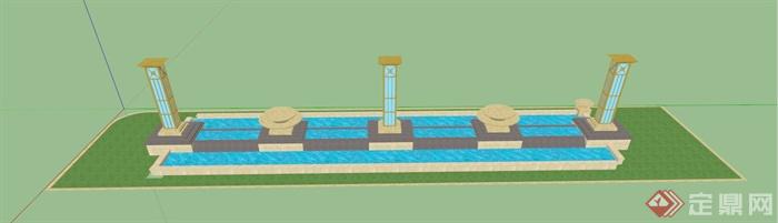 水池灯柱组合设计SU模型(1)