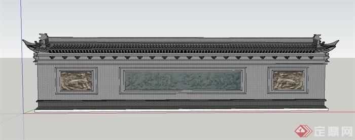 古典中式节点景墙设计SU模型(1)