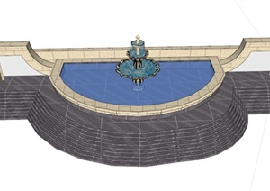 水池、台阶花池组合设计SU(草图大师)模型