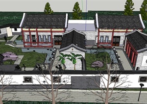 两个中式徽派院子建筑设计SU(草图大师)模型