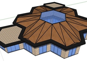 现代风格蜂巢状单层建筑设计SU(草图大师)模型