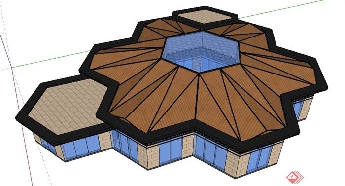 现代风格蜂巢状单层建筑设计su模型(1)
