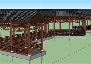 中式风格折线景观长廊设计SU(草图大师)模型