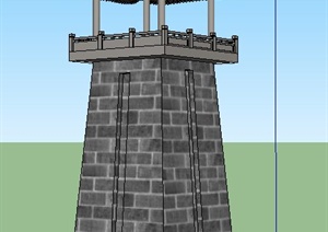 中式风格四角观景台设计SU(草图大师)模型