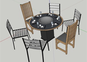 现代风格火锅店餐桌椅组合SU(草图大师)模型