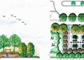 小游园植物配置图,景墙,坐凳,植被,地面铺装