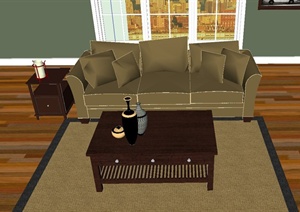 某欧式田园风格客厅沙发套装设计SU(草图大师)模型