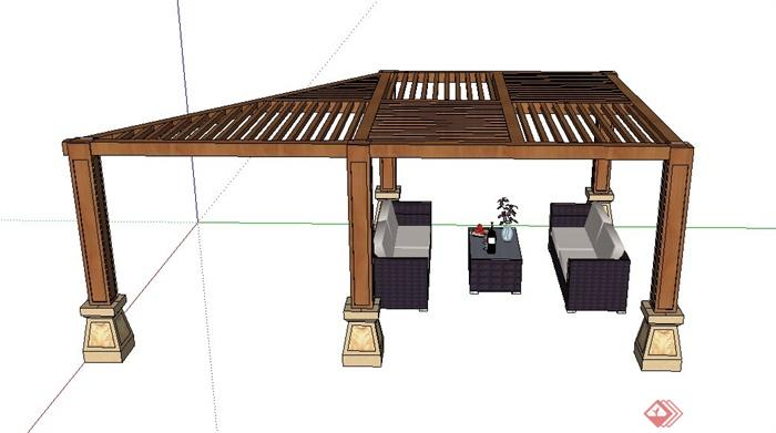 梯形木廊架与沙发茶几组合设计SU模型(3)