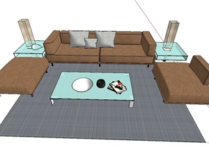 现代室内沙发茶几套装组合设计SU(草图大师)模型