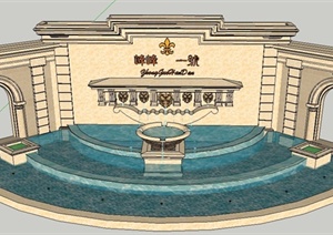 欧式喷泉跌水景墙设计SU(草图大师)模型