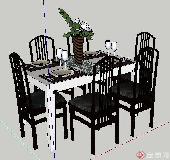 现代风格六人座餐桌椅组合su模型(2)