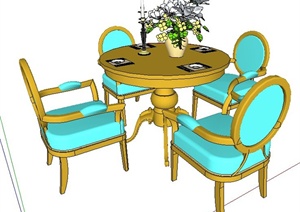 现代风格四人座圆形餐桌椅组合SU(草图大师)模型