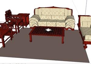 某中式风格沙发茶几组合家具SU(草图大师)模型