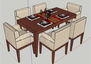 现代风格沙发椅及餐桌SU(草图大师)模型