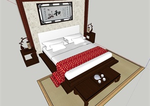 现代中式卧室床设计SU(草图大师)模型