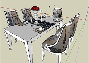 简欧风格餐桌椅组合SU(草图大师)模型