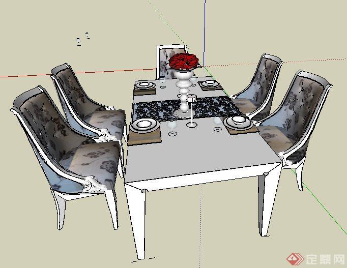 简欧风格餐桌椅组合su模型(2)