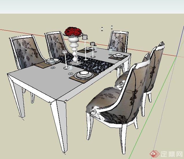 简欧风格餐桌椅组合su模型(1)