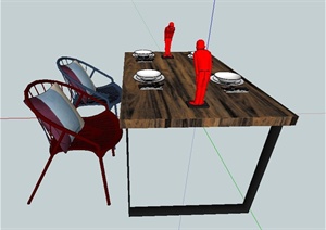 现代简约风格餐桌椅组合SU(草图大师)模型