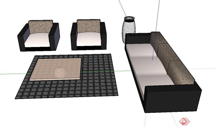 现代室内沙发套装组合设计SU模型(1)