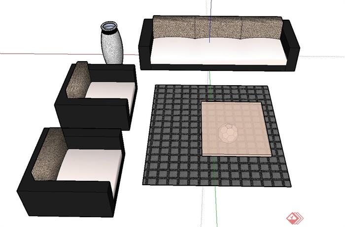 现代室内沙发套装组合设计SU模型(2)