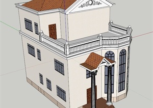 某一栋三层别墅建筑设计SU(草图大师)模型
