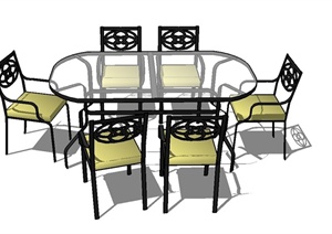 某室内铁艺椭圆形餐桌椅设计SU(草图大师)模型