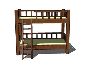 室内两层木质高低床设计SU(草图大师)模型