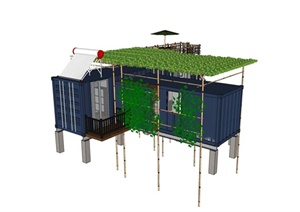 两栋集装箱式住宅建筑设计SU(草图大师)模型