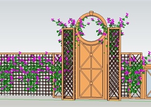 现代风格木制花架墙设计SU(草图大师)模型