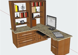 某室内木质组合办公桌设计SU(草图大师)模型